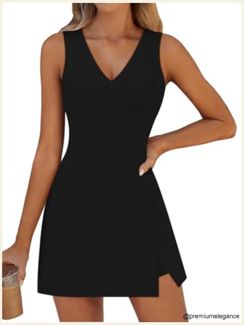 Athletic Tennis Dress with Built-in Shorts & Bra, V-Neck Sleeveless Mini, Nylon